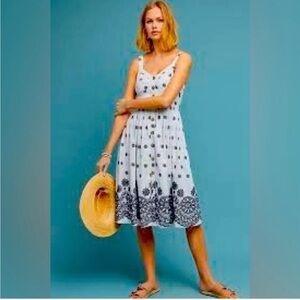 Maeve blue embroidered seersucker dress